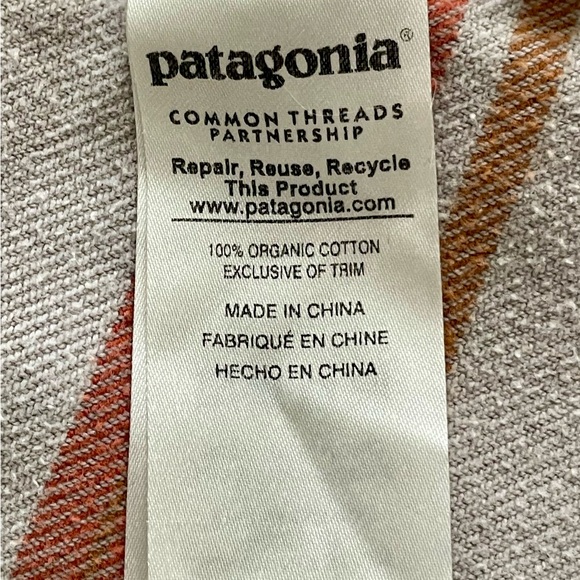 Patagonia Striped Shirt Jacket Top Sandstone & Rust Tones Organic Cotton Size 8 - Picture 7 of 15